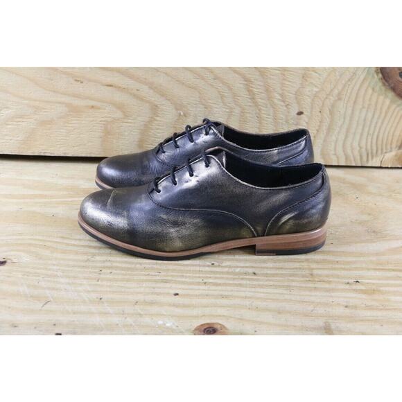 New Wolverine Shoes Womens 6.5M Black Leather Brushed Off Gold Jude Oxfords - Picture 1 of 8